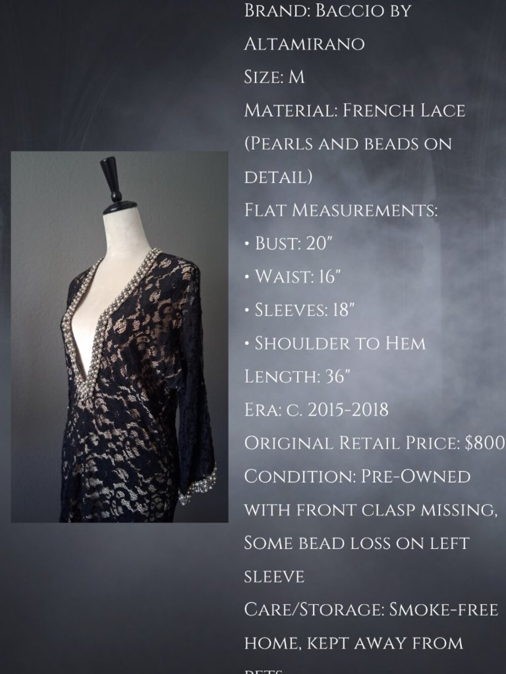🪦 Baccio by Altamirano Couture French Lace Tunic Size M 🪦